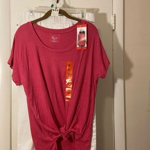 Felina Raspberry Ribbed Short Sleeve Tie-Front Tee